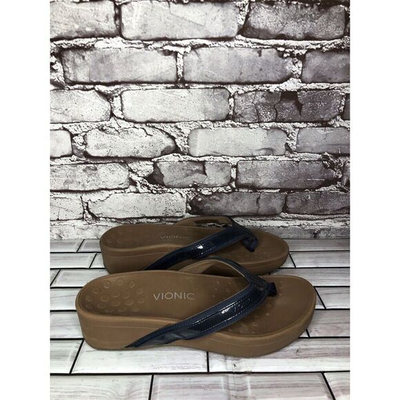 Vionic High Tide Blue Leather Slip On Orthotic Thong Sandals Women Sz 9M US/41EU - Picture 6 of 16